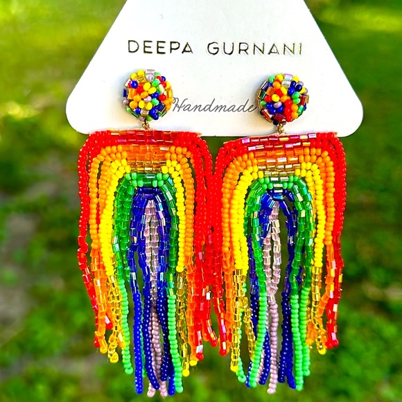 NWT PRIDE Rainbow Statement Earrings Deepa Gurnani Chandelier Beaded Earrings - Picture 1 of 2